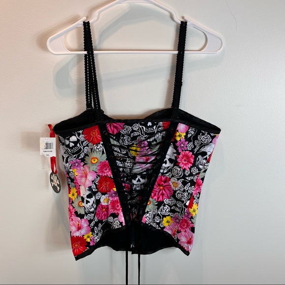 HELL BUNNY Skull & Daisy Floral Corset Top - Picture 4 of 11